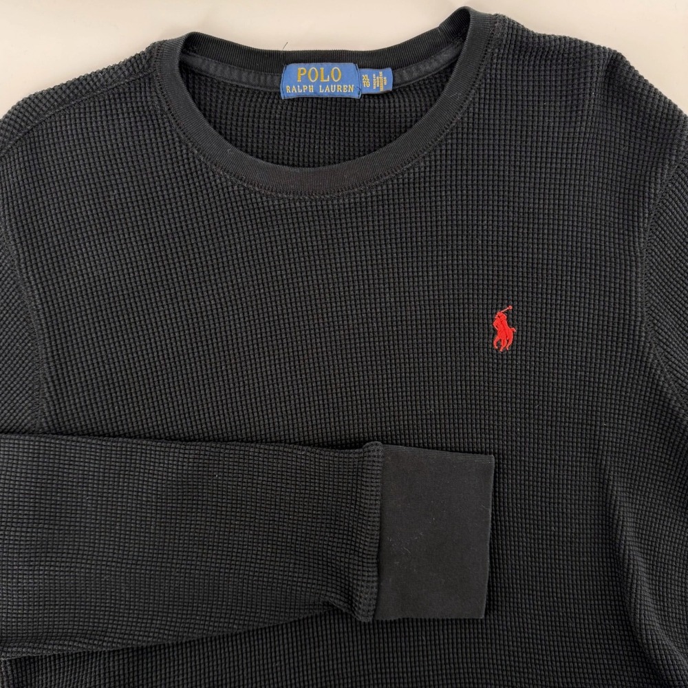 Polo Ralph Lauren Waffle Knit Thermal XL Black Long Sleeve Shirt Red Pony Logo